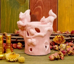 Аромалампа керамічна "Дві білки на дереві" Рожева