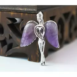 Кулон білий метал "Ангел з кам'яними крилами" вставка Аметист 2,3*0,3*3,4см.