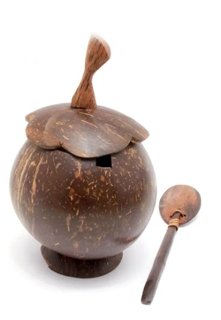 Чашка с ложкой и крышкой из кокоса (15,5х9х9 см)