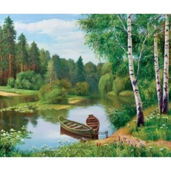 Розмальовка за номерами 40*50см "Річка в лісі" OPP (полотно на рамі фарби+кисті)