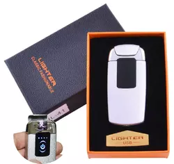 Електроімпульсна запальничка в подарунковій упаковці Lighter (Подвійна блискавка, USB) №HL-41 White