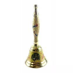 Дзвіночок з ручкою з малюнком бронзовий "Павичі на жовтому тлі" (18х7,6 см)