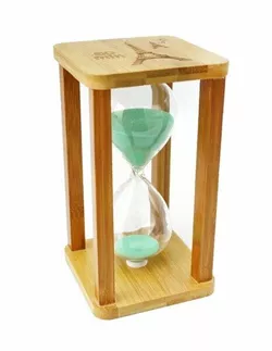 Пісочний годинник "Квадрат" скло + бамбук 60 хвилин Салатовий пісок