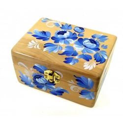 Шкатулка "Сині квіти", дерев'яна, ручний розпис (16×10×8 см)
