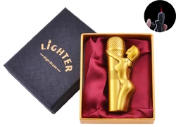 Запальничка в подарунковій коробці Дівчина на Мікрофоні (Турбо полум'я) №XT-61 Gold