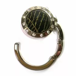 Сумкодержатель для жіночої сумочки "Кристал чорно-золотий" з дзеркальцем (d-4.5 см)