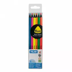 Набір кольорових олівців треуг. "Fluo" ТМ "MILAN" 6шт., D2,9mm, чорн.дерево1шт/етик