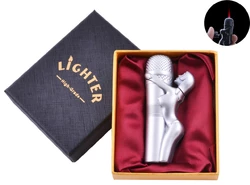 Запальничка в подарунковій коробці Дівчина на Мікрофоні (Турбо полум'я) №XT-61 Silver