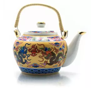 Чайник фарфор с бамбуковой ручкой (750мл.)(TPR1007-4) "Драконы"