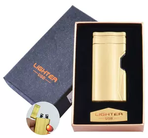 Електроімпульсна запальничка в подарунковій упаковці Lighter (Подвійна блискавка, USB) №HL-38 Gold