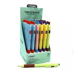 Ручка автомат масляна Vinson "Exceed" 0,7 мм, синя, soft touch, грип, mix, 36шт/етик.
