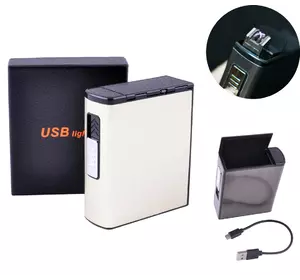 Портсигар + USB запальничка (Пачка сигарет, Електроімпульсна) №HL-157 Gold