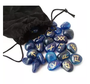 Набір РУН для ворожіння з натуральних каменів у мішечку Rune-004 Блакитний Онікс