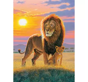 Раскраска по номерам 30*40см "Лев со львенком" OPP (холст на раме краски+кисти)