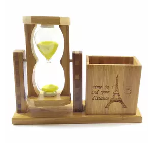 Годинник пісковий з підставкою для ручок жовтий пісок (19х15х5,5 см)