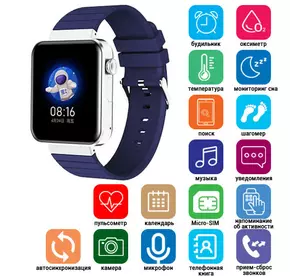 Smart Watch Mi5 pro, Sim card + камера, температура, blue