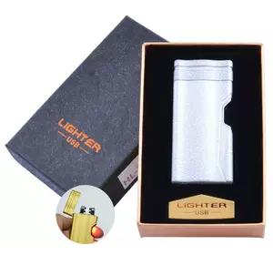 Електроімпульсна запальничка в подарунковій упаковці Lighter (Подвійна блискавка, USB) №HL-38 Silver