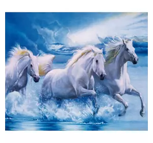 Раскраска по номерам 30*40см "Белые лошади" OPP (холст на раме краски+кисти)