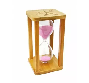 Пісочний годинник "Квадрат" скло + бамбук 60 хвилин Рожевий пісок