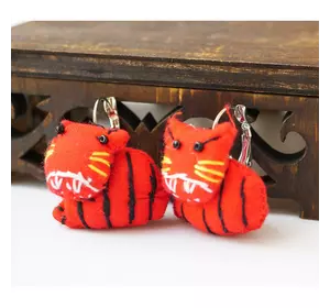 Сережки ганчірні Смугастий котик червоні