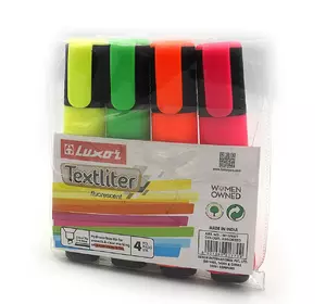Набір текстовыделителей неон "Luxor" "Textliter" 1-4,5 мм набір 4шт.PVC жовтий/зел/оранж/роз