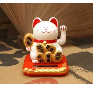 Щасливий кіт на сонячній батарейці Білий