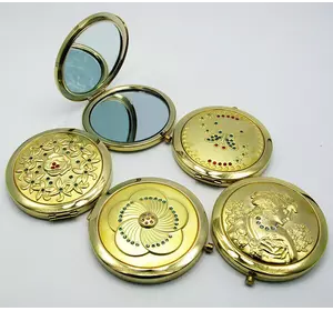 Дзеркальце косметичне з камінням золоте напилення (у коробці + чохол)