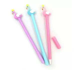 Ручка дитяча з іграшкою "Flamingo" гелева, синя, mix, 12шт/етик.