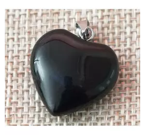Кулон кам'яний Серце Чорний обсидіан 2*0,5*2 см.