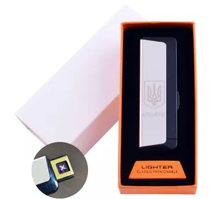Електроімпульсна запальничка в подарунковій упаковці Ukraine (Подвійна блискавка, USB) №HL-62 Silver