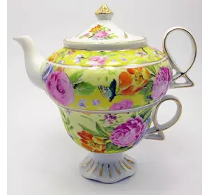 Сервіз фарфор (3TA1073-4) 1 чайник + 1 чашка "Квіти на жовтому тлі" (190 мл)(12 шт. в ящ.)