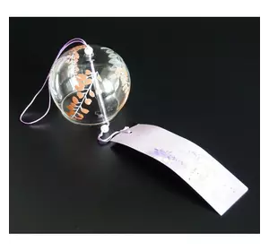 Японський скляний дзвіночок Фурін 8*8*7 см. Висота 40 см. Лаванда
