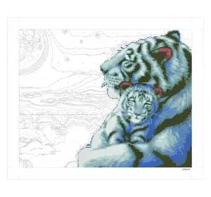 Картина по номерам + Діамант 9D 40*50 "Тигриця і тигреня" карт. уп.