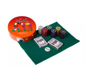 Покерний набір на 120 фішок в круглій металевій коробці Poker Chips №120т