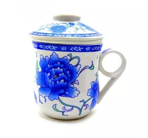 Чашка керамическая с ситом "Синие цветы"(12х11х9 см)E