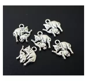 Амулет в гаманець Пара слонів під срібло 10 штук