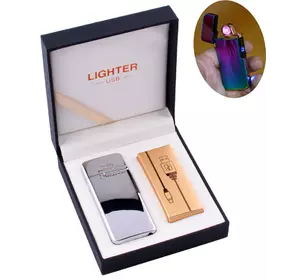 Електроімпульсна запальничка в подарунковій коробці LIGHTER (USB) №HL-122 Silver