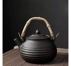 Чайник з бамбуковою ручкою "Хвиля" чорний 500мл. 14*12*9,5см.