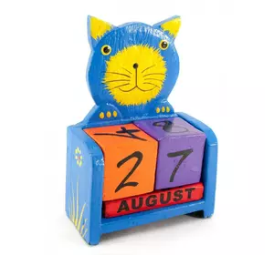 Календар настільний "Кот" дерево синій (15х10х5 см)