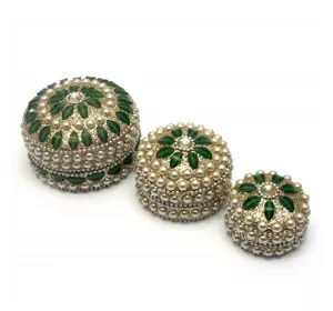Скриньки металеві (н-р 3 шт) з перлами "Зелені" (7,5х7,5х4см 6х6х3см 5х5х3,5см)
