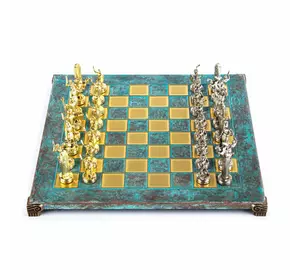 S4TIR шахи "Manopoulos", "Грецька міфологія",латунь, у дерев'яному футлярі, бірюзовий, 36х36см, 4,8