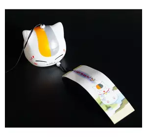 Японський скляний дзвіночок Фурін малий 7*7*6 см. Висота 40 см. Манекі Неко No4