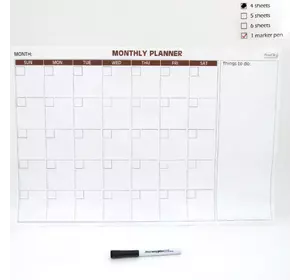Електростатична плівка Beifa "Monthly Planner", 4 лист./кор., 60*40см + маркер