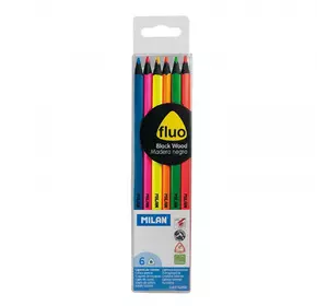 Набір кольорових олівців трикутний "Fluo" ТМ "MILAN" 6шт., D2,9mm, черн.дерево