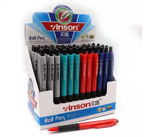 Ручка кулькова автомат "Vinson" синя, грип, кругла, mix, 60шт/етик.
