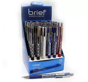 Ручка автомат масляна Vinson "Brief" 0,7 мм, синя, грип, mix, 36шт/етик.