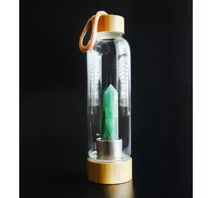 Пляшка для води з кристалом 550мл. Зелений авантюрин