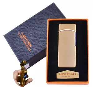 Електроімпульсна запальничка в подарунковій упаковці Lighter (Подвійна блискавка, USB) №HL-44 Gold