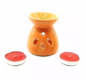 Аромалампа керамическая ,подарочный набор оранжевая (12,5х8х7см)
