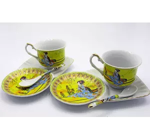 Сервиз фарфоровый (2C141-4) 2 чашки + 2 блюдца "Китаянка на желтом фоне" (170 мл) (12 шт. в ящ.)